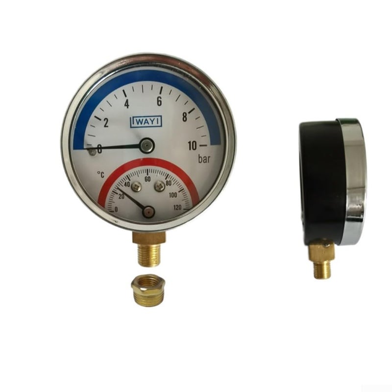 Dual Display Pressure Gauge And Thermometer For Floor Heating 10 Bar G1 2 Inch Thread - Image 3