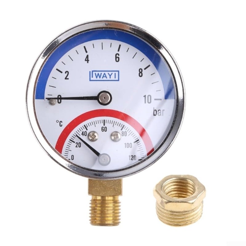 Dual Display Pressure Gauge And Thermometer For Floor Heating 10 Bar G1 2 Inch Thread - Image 2