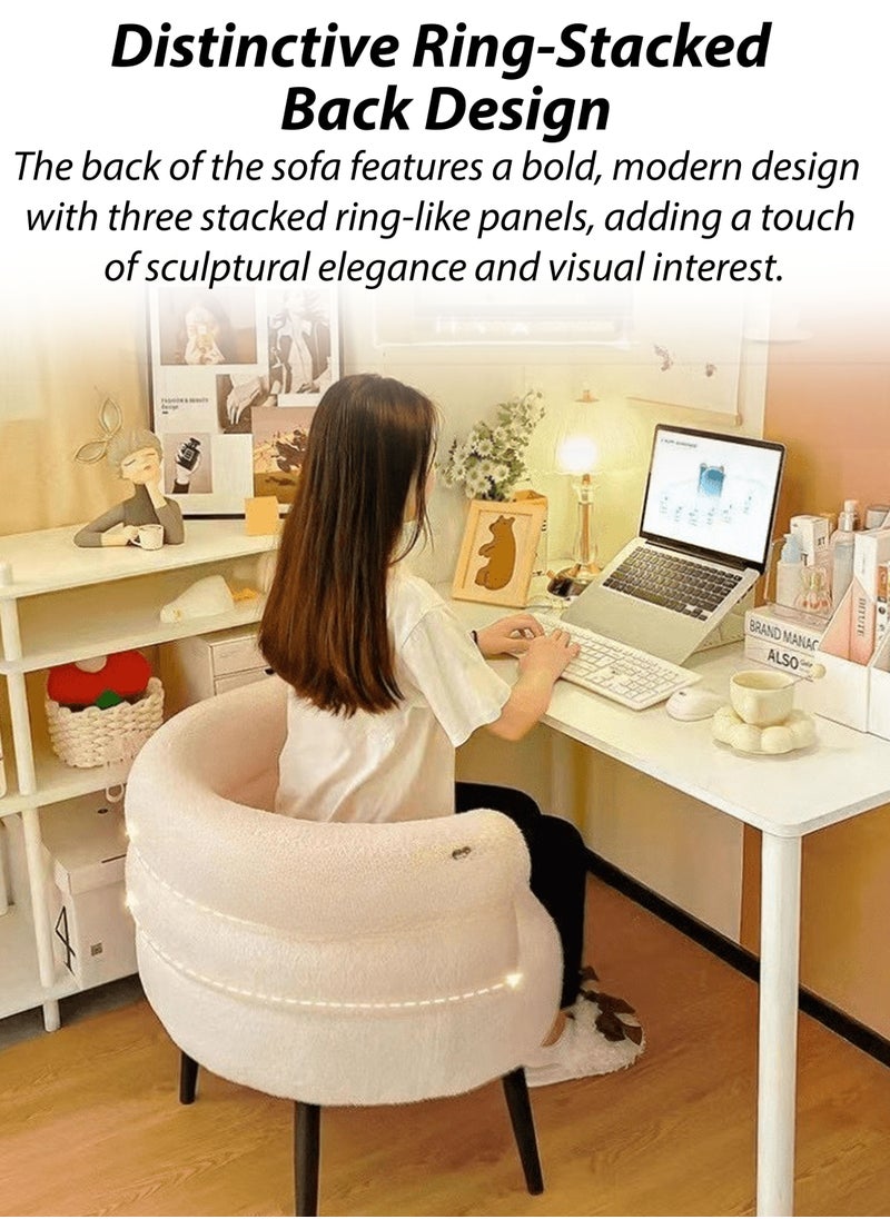 DBLEW - Modern Accent Chair Ergonomic Single Sofa Lounge Chair with Soft Foam Padding, Curved Backrest and Armrest, White Boucle Fabric Upholstery and Black Carbon Steel Legs Comfortable Vanity, Makeup Dressing, Living Room, Bedroom, Saloon Furniture, Home Office, Restaurant, Hotel Lobby, Café Reception Decoration Fluffy Side Corner Cozy Chair 150kg Capacity - Image 1