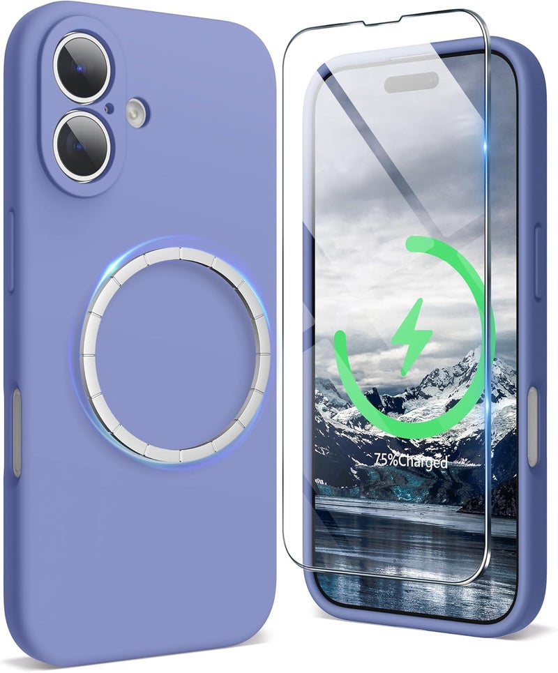 SURPHY Magnetic Silicone for iPhone 16 Case, Compatible with MagSafe, Camera Protective and Soft Microfiber Lining Shockproof Phone Case Cover 6.1 inch 2024 (Lavender Gray) - Image 1