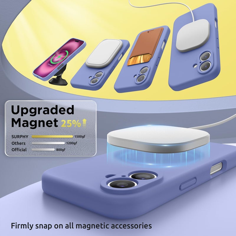 SURPHY Magnetic Silicone for iPhone 16 Case, Compatible with MagSafe, Camera Protective and Soft Microfiber Lining Shockproof Phone Case Cover 6.1 inch 2024 (Lavender Gray) - Image 3