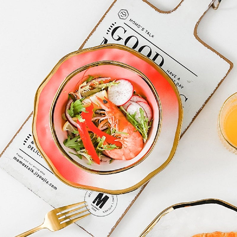 HenSunHome 4-piece Set Of Gradient Pink Discs, Plates, Dishes 2 Pieces 20x20cm Plates, And 2 Pieces 25x25cm Plates Set - Image 3