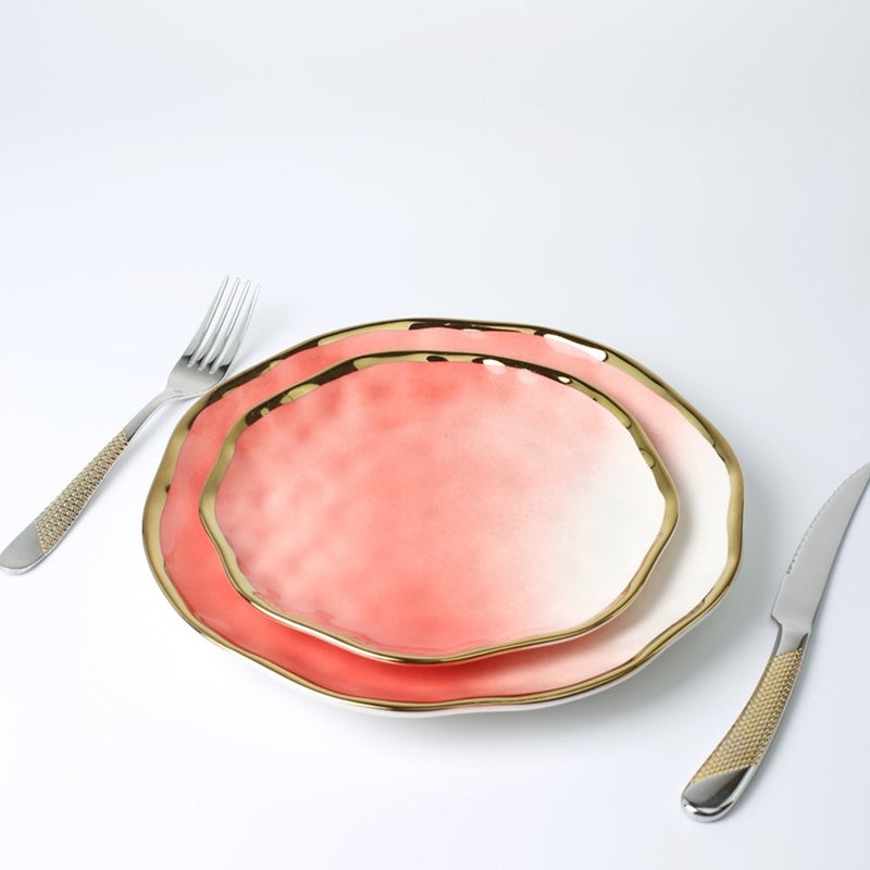 HenSunHome 4-piece Set Of Gradient Pink Discs, Plates, Dishes 2 Pieces 20x20cm Plates, And 2 Pieces 25x25cm Plates Set - Image 4