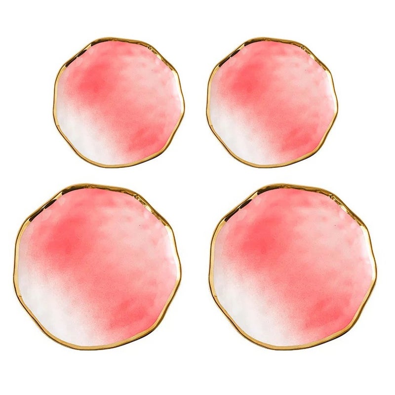 HenSunHome 4-piece Set Of Gradient Pink Discs, Plates, Dishes 2 Pieces 20x20cm Plates, And 2 Pieces 25x25cm Plates Set - Image 2