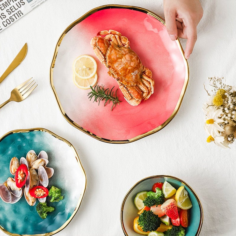 HenSunHome 4-piece Set Of Gradient Pink Discs, Plates, Dishes 2 Pieces 20x20cm Plates, And 2 Pieces 25x25cm Plates Set - Image 5