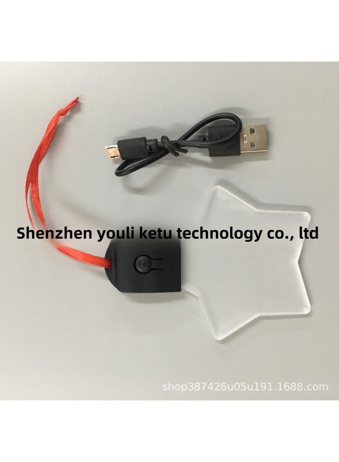 Luminous Keychain Rechargeable Acrylic Special-shaped Colorful Pendant Source Stall Wholesale-Color:Red Rope Charging Blank Board-Black (4 Optional, Order Message, Default Random) - Image 1