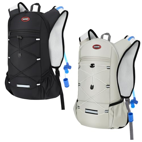 TNYSPORT 2 Pack Hydration Backpack Pack with 2L Hydration Bladders TNYSPORT Lightweight Breathable Water Backpack with Multiple Pockets Reinforced Shoulder Straps for Hiking Running Biking Black and Gray - Image 1