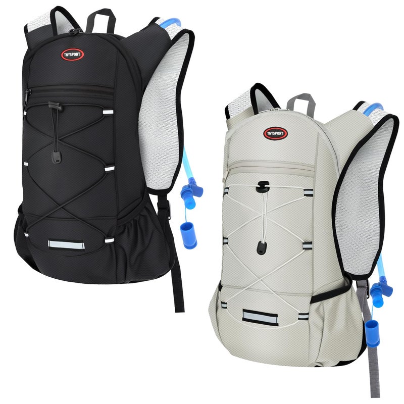 TNYSPORT 2 Pack Hydration Backpack Pack with 2L Hydration Bladders TNYSPORT Lightweight Breathable Water Backpack with Multiple Pockets Reinforced Shoulder Straps for Hiking Running Biking Black and Gray - Image 2