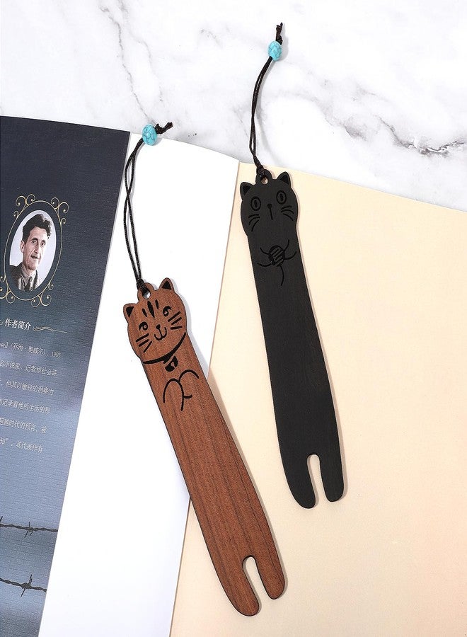 cobee Wooden Bookmarks for Book Lovers, 2 Pieces Handmade Wood Book Mark Natural Hollow Craft Bookmark Vintage Bookmark Gift for Women Men Students (E) - Image 4