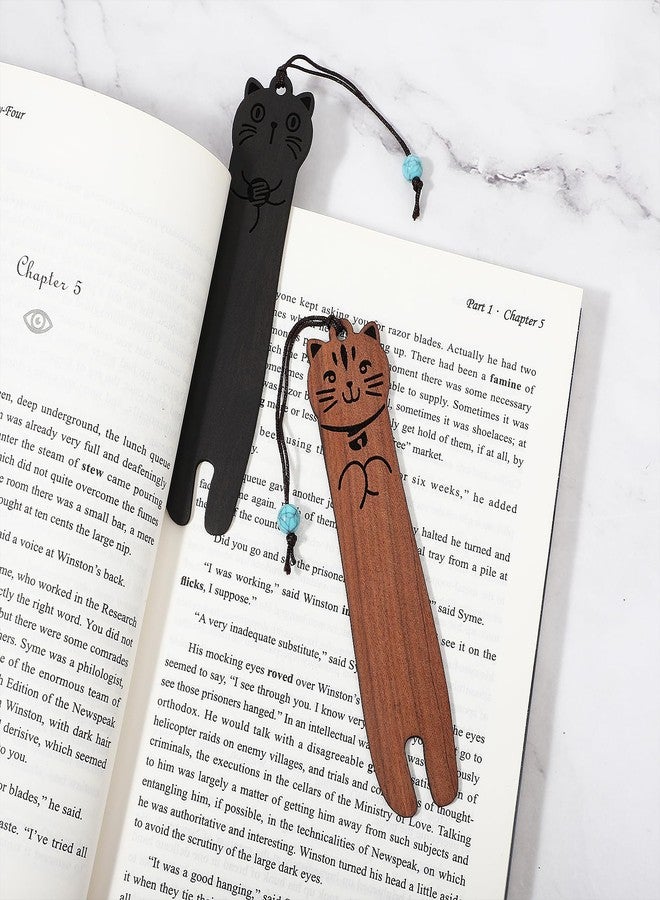 cobee Wooden Bookmarks for Book Lovers, 2 Pieces Handmade Wood Book Mark Natural Hollow Craft Bookmark Vintage Bookmark Gift for Women Men Students (E) - Image 2
