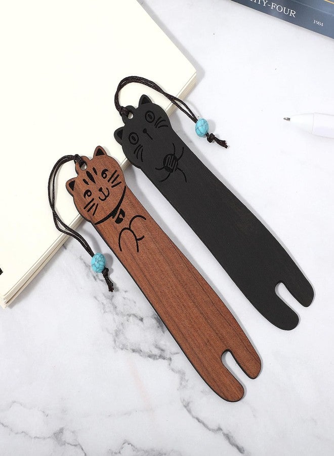 cobee Wooden Bookmarks for Book Lovers, 2 Pieces Handmade Wood Book Mark Natural Hollow Craft Bookmark Vintage Bookmark Gift for Women Men Students (E) - Image 5