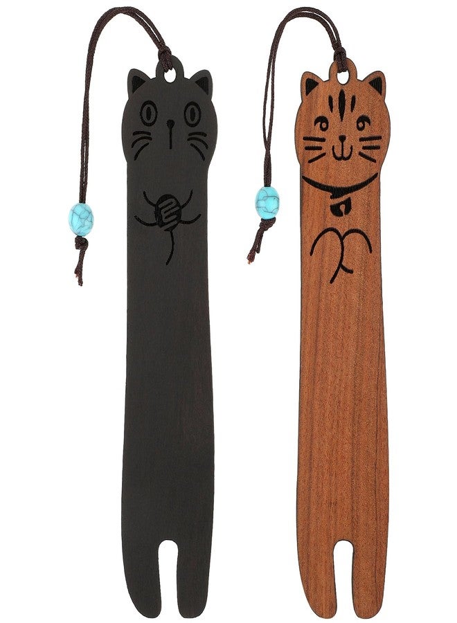 cobee Wooden Bookmarks for Book Lovers, 2 Pieces Handmade Wood Book Mark Natural Hollow Craft Bookmark Vintage Bookmark Gift for Women Men Students (E) - Image 1