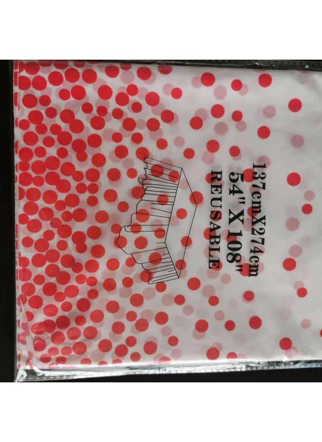 Generic Disposable Polka Dot Tablecloth 137×274cm Peva Plastic Table Cover Party Supplies Foil Dot Table Cloth-Color:Printed Big Red Dots-Specifications:137*274CM  - Image 1