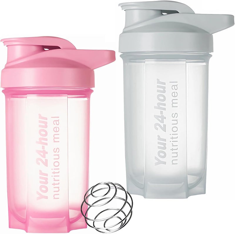 EYSOO Protein Shaker Bottle 2 Pack 500ml / 17oz Shaker Bottle for Protein Mixes Leakproof Protein Shaker BPA Free Gym Shaker Cup (Pink & Grey) - Image 1