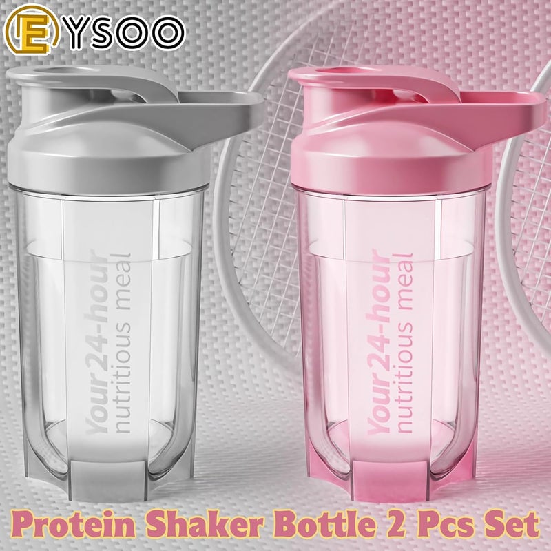 EYSOO Protein Shaker Bottle 2 Pack 500ml / 17oz Shaker Bottle for Protein Mixes Leakproof Protein Shaker BPA Free Gym Shaker Cup (Pink & Grey) - Image 2