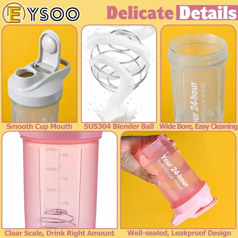 EYSOO Protein Shaker Bottle 2 Pack 500ml / 17oz Shaker Bottle for Protein Mixes Leakproof Protein Shaker BPA Free Gym Shaker Cup (Pink & Grey) - Image 4