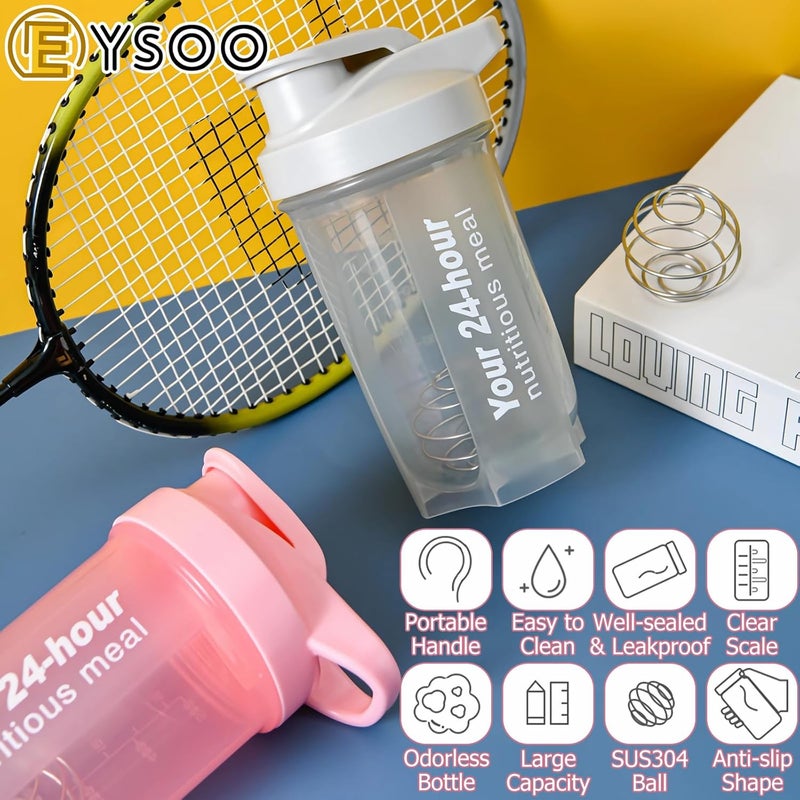 EYSOO Protein Shaker Bottle 2 Pack 500ml / 17oz Shaker Bottle for Protein Mixes Leakproof Protein Shaker BPA Free Gym Shaker Cup (Pink & Grey) - Image 3