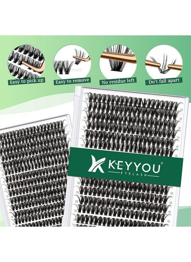 KEYYOU - Lash Clusters 300pcs Individual Lashes 50D 0.07D Curl 18mm DIY Eyelash Extension KEYYOU Large Tray Volume Soft&Natural Cluster Lashes(50D-0.07D,18） - Image 1