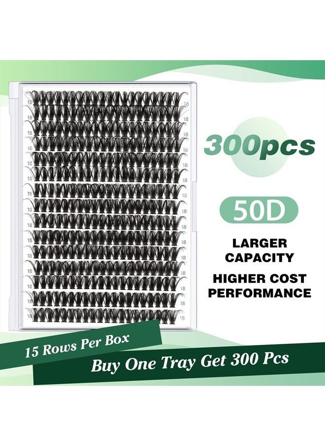 KEYYOU - Lash Clusters 300pcs Individual Lashes 50D 0.07D Curl 18mm DIY Eyelash Extension KEYYOU Large Tray Volume Soft&Natural Cluster Lashes(50D-0.07D,18） - Image 1
