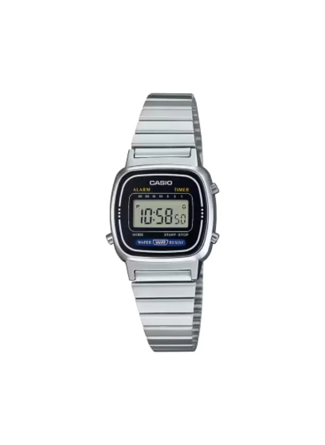 CASIO Unisex Digital Display Watch With Silver Stainless steel Strap - LA670WA-1D