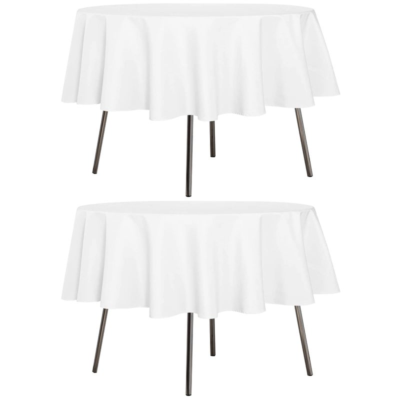 sancua 2 Pack Round Tablecloth 70 Inch White Stain and Wrinkle Resistant Table Cloth  Washable Polyester Table Cover for Dining Tables Buffet Parties and Camping