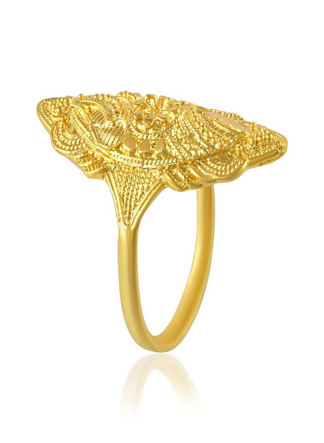 Superstore18 Traditional Handmade Brass Finger Ring for Women | 24KT Micron Gold-Plated | Chisel Work by Jaipur Artisans | Premium Finish | Lightweight & Durable | Gift for All Occasions (SST6504ORRM) - Image 3