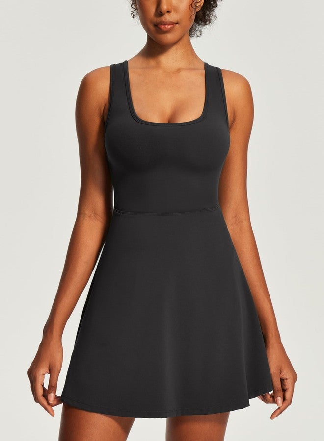 Heathyoga Athletic Dress for Women Easy Peasy Tennis Dress with Shorts Underneath Workout Active Golf Dresses for Women Black Medium - Image 2