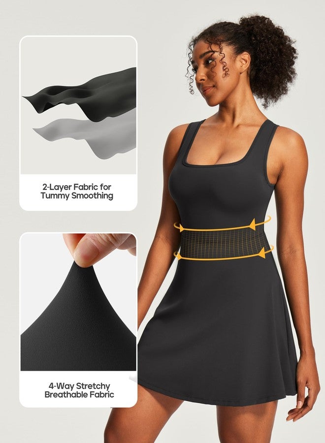 Heathyoga Athletic Dress for Women Easy Peasy Tennis Dress with Shorts Underneath Workout Active Golf Dresses for Women Black Medium - Image 3