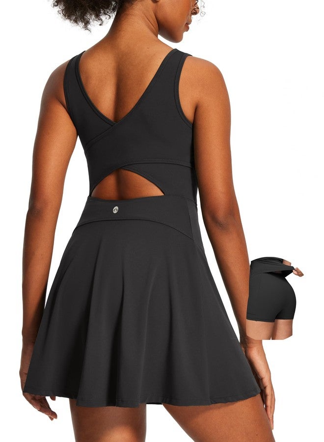 Heathyoga Athletic Dress for Women Easy Peasy Tennis Dress with Shorts Underneath Workout Active Golf Dresses for Women Black Medium - Image 1