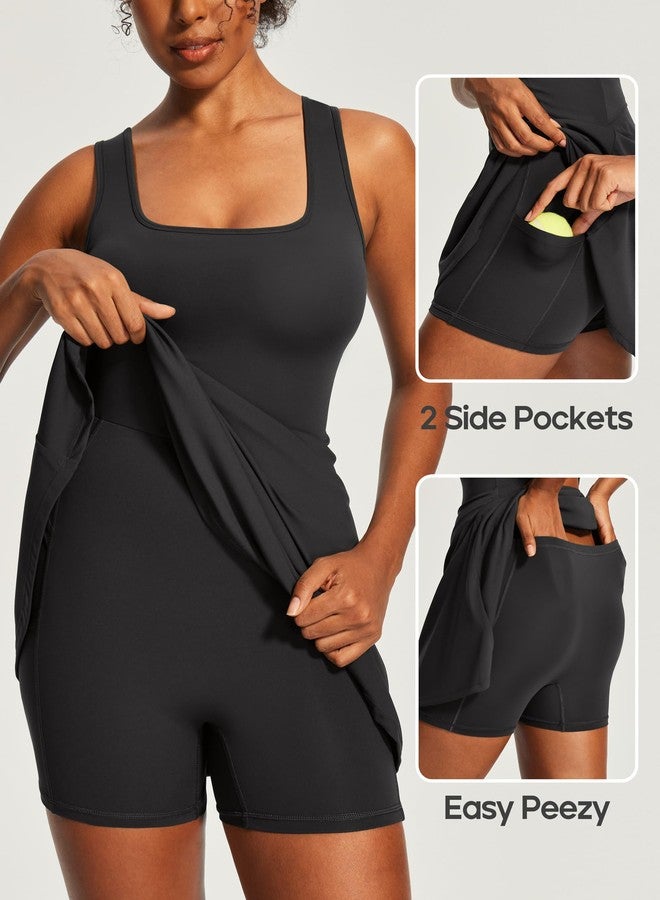 Heathyoga Athletic Dress for Women Easy Peasy Tennis Dress with Shorts Underneath Workout Active Golf Dresses for Women Black Medium - Image 5