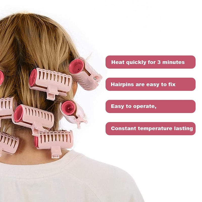 klarako Electrci Hair Perm Rods, 15pcs Compact Hot Rollers Electric Hot Roller Clips Electric Hair Perm Rods Set Instant Heat Travel Hot Rollers DIY Hair Curler Roller 30mm with Hair Clips Clamp(Pink) Pink - Image 4