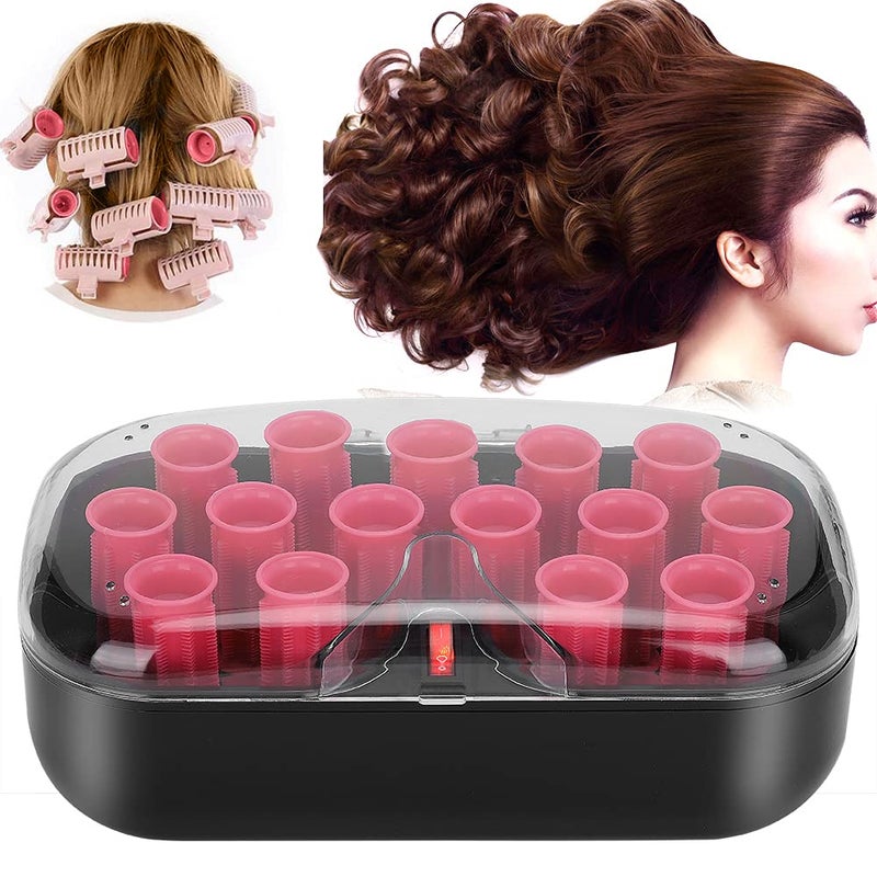 klarako Electrci Hair Perm Rods, 15pcs Compact Hot Rollers Electric Hot Roller Clips Electric Hair Perm Rods Set Instant Heat Travel Hot Rollers DIY Hair Curler Roller 30mm with Hair Clips Clamp(Pink) Pink - Image 1