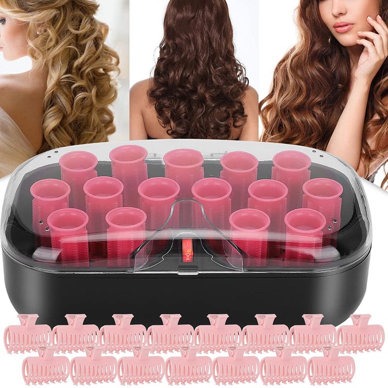 klarako Electrci Hair Perm Rods, 15pcs Compact Hot Rollers Electric Hot Roller Clips Electric Hair Perm Rods Set Instant Heat Travel Hot Rollers DIY Hair Curler Roller 30mm with Hair Clips Clamp(Pink) Pink - Image 3