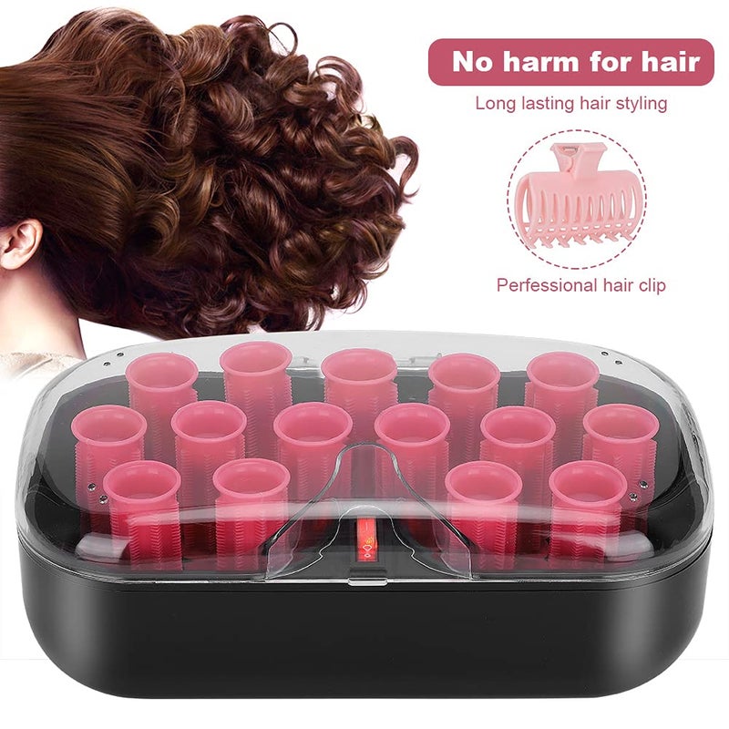 klarako Electrci Hair Perm Rods, 15pcs Compact Hot Rollers Electric Hot Roller Clips Electric Hair Perm Rods Set Instant Heat Travel Hot Rollers DIY Hair Curler Roller 30mm with Hair Clips Clamp(Pink) Pink - Image 2
