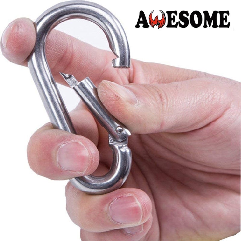 Awesome M8x80mm Heavy Duty Safety Lock Cable Attachment, Stainless Steel Spring Snap Hook Carabiner/Hook Swing Connector Multipurpose, Silver, with Free 2 Gym Wire Lock (3) - Image 2