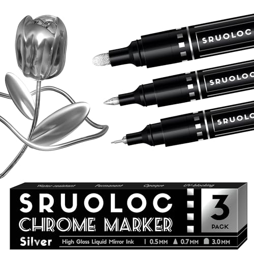 SRUOLOC 3Pcs Liquid Chrome Paint Markers, Oil-based Permanent Chrome Maker, Gloss Mirror Marker Repairing, Reflective Metallic Pen Markers for Touch Up Model Painting DIY Art Projects, Silver - Image 1