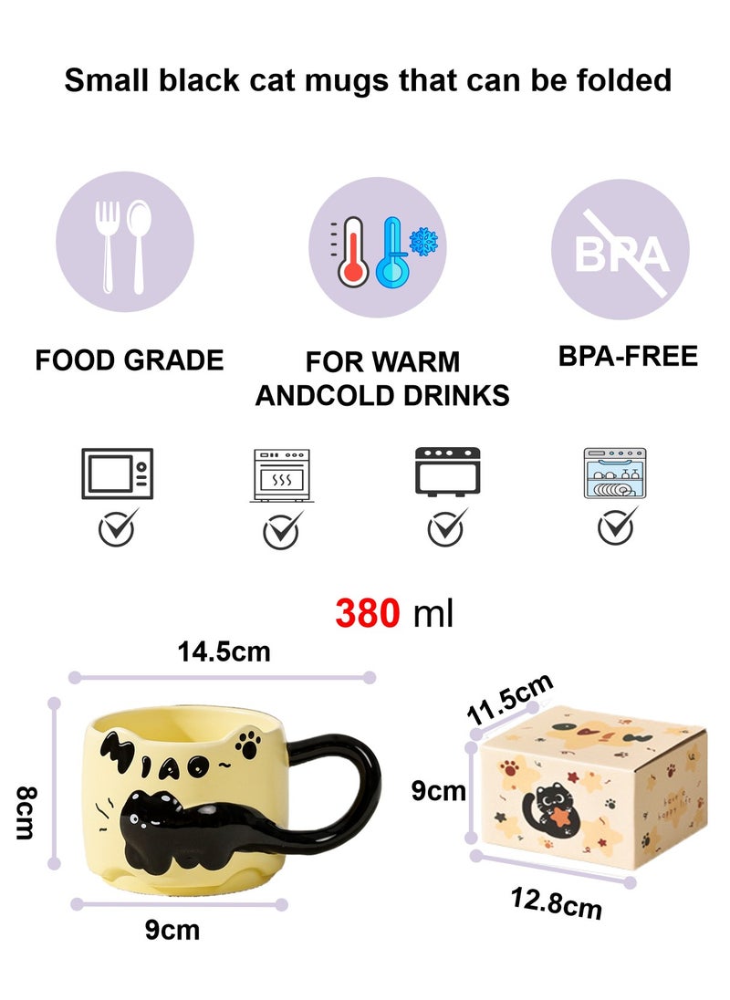 Ceramic Mug, Cute Little Black Cat, For Coffee Tea Cold Drinks, Microwave & Dishwasher Safe, 380Ml  - Image 2
