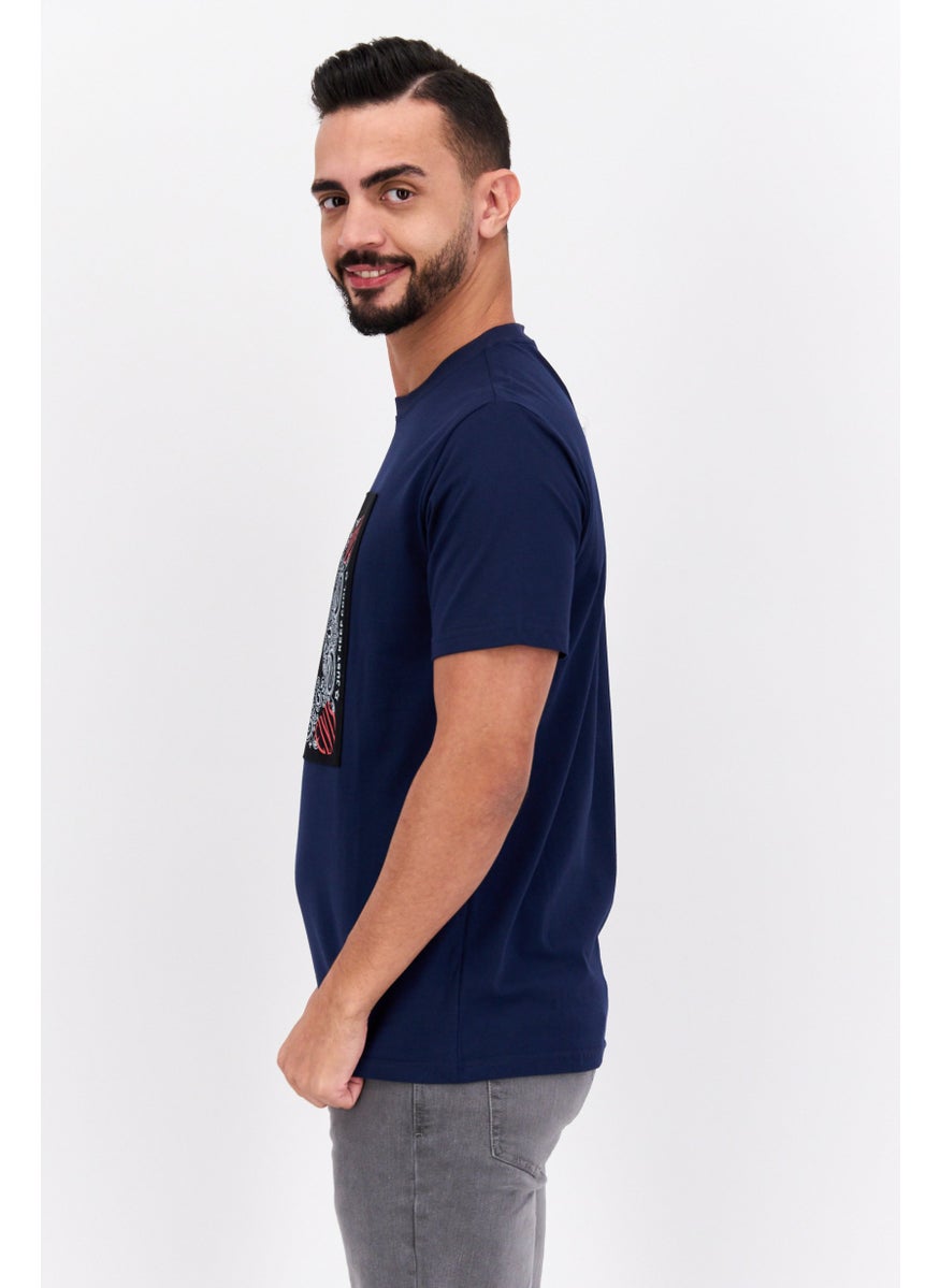 ELVIS Men Crew Neck Short Sleeves Graphic Printed T-Shirt, Navy  - Image 3