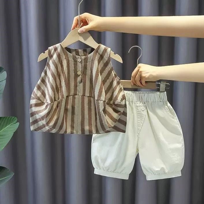 Boys'' Summer Outfit Stylish Children''s Vest Set Summer Thin Sleeveless Shirt and Shorts Two-Piece Trendy Set for Boys - Image 4