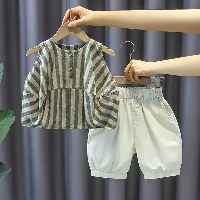 Boys'' Summer Outfit Stylish Children''s Vest Set Summer Thin Sleeveless Shirt and Shorts Two-Piece Trendy Set for Boys - Image 2