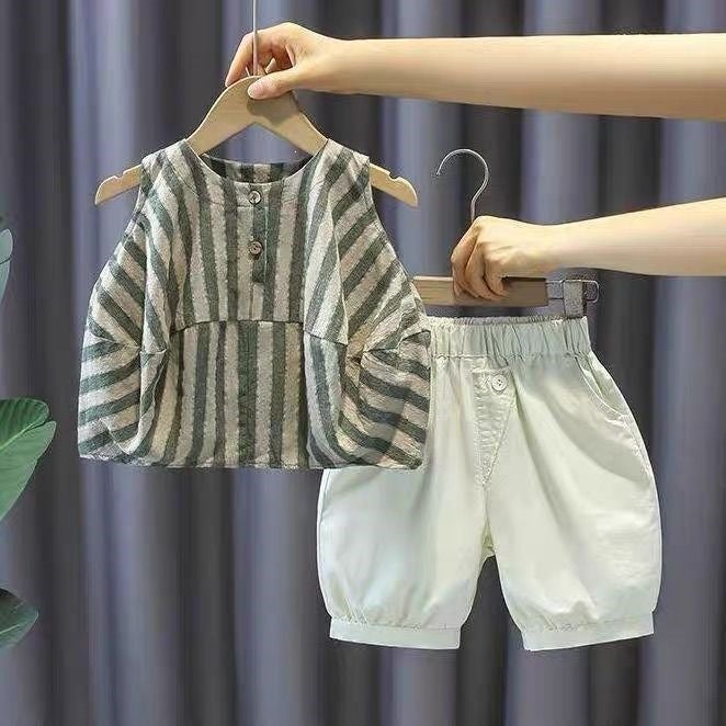 Boys'' Summer Outfit Stylish Children''s Vest Set Summer Thin Sleeveless Shirt and Shorts Two-Piece Trendy Set for Boys - Image 3