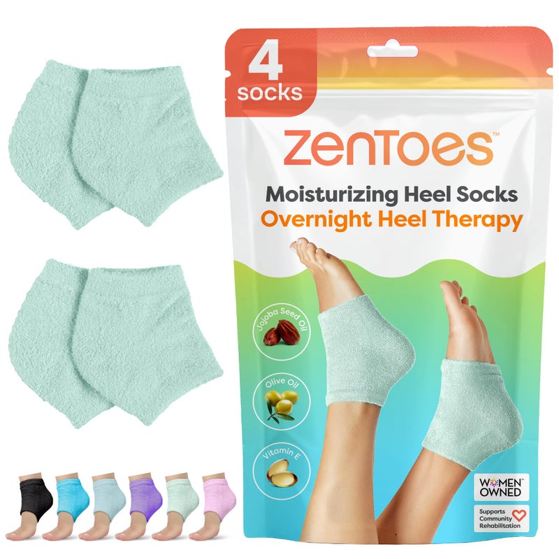 ZenToes Moisturizing Socks for Cracked Heel Treatment, Vitamin E, Olive Oil and Jojoba Oil Infused Heel Socks, Spa Gifts for Women, Relaxation Gifts for Women (Fuzzy Mint Green, Regular) - Image 1