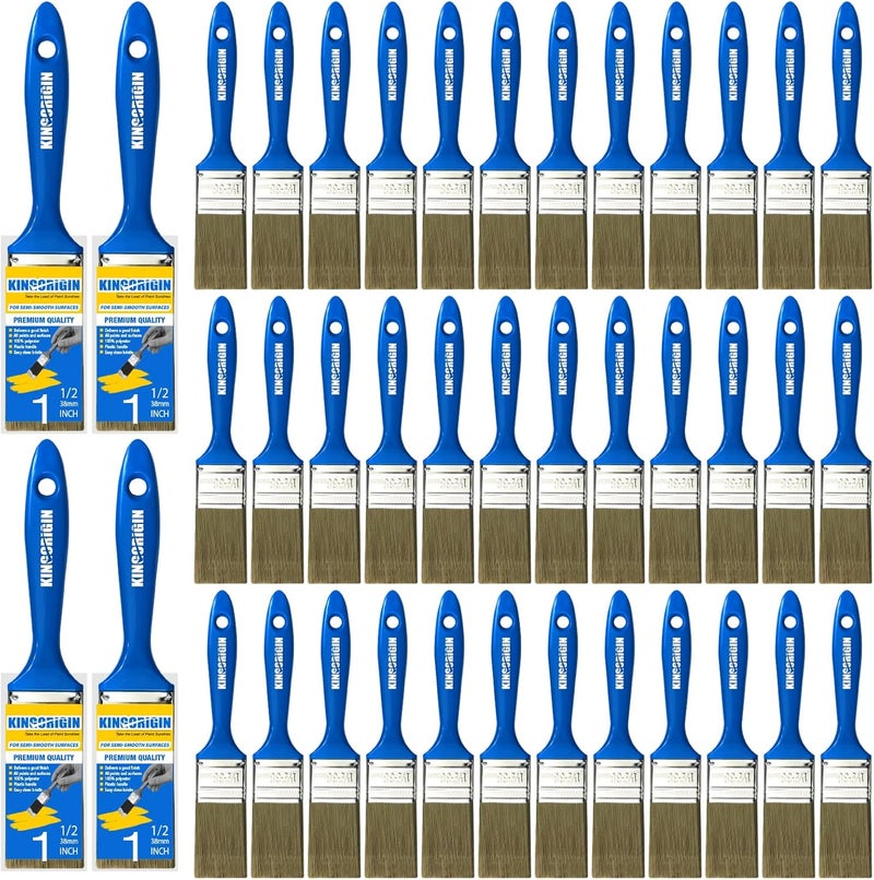 KingOrigin 1.5 Inch Paint Brush Set, 40 Pack, 1-1/2 Inch (38mm) Flat Paint Brushes for Walls, Furniture, Crafts, Professional DIY Painting & Touch-Ups - Image 1