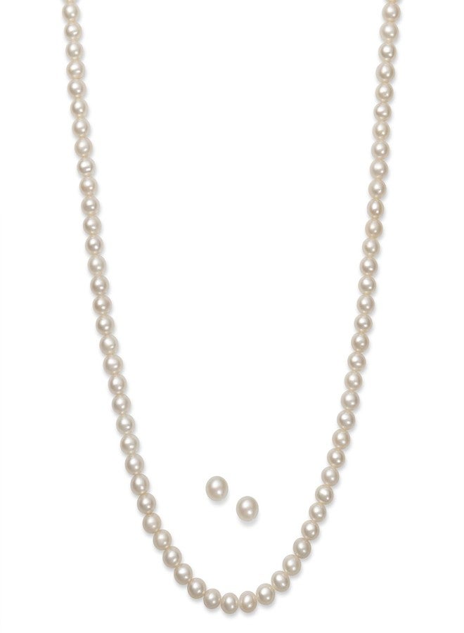 Belacqua Freshwater Pearl Necklace and Stud Earrings Set for Women - 5-6mm A Quality Pearls in Sterling Silver - Gift Jewelry Set - Image 2