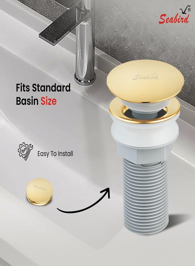 SEABIRD® Pop-Up Waste Coupling 3" for Basin | SS 304 Stainless Steel + ABS Body | Brush Gold Finish Drain Stopper for Bathroom & Kitchen Sink | Rust-Proof, Easy Install, Durable & Leak-Proof - Image 5