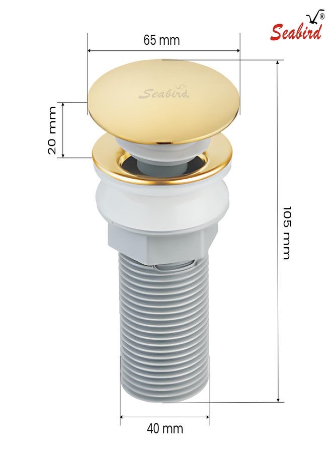 SEABIRD® Pop-Up Waste Coupling 3" for Basin | SS 304 Stainless Steel + ABS Body | Brush Gold Finish Drain Stopper for Bathroom & Kitchen Sink | Rust-Proof, Easy Install, Durable & Leak-Proof - Image 2