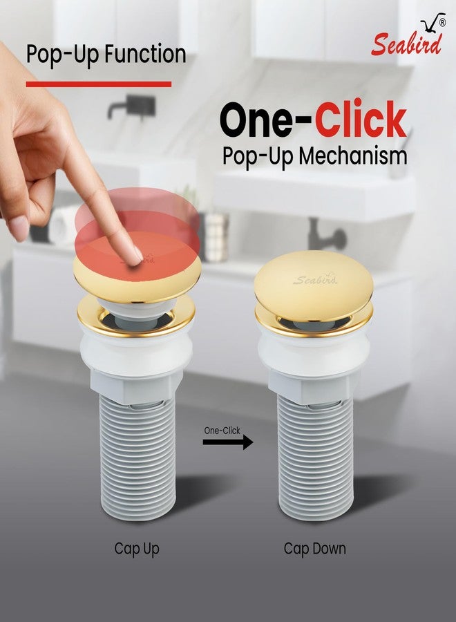 SEABIRD® Pop-Up Waste Coupling 3" for Basin | SS 304 Stainless Steel + ABS Body | Brush Gold Finish Drain Stopper for Bathroom & Kitchen Sink | Rust-Proof, Easy Install, Durable & Leak-Proof - Image 3