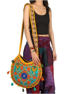Tribe Azure Fair Trade Floral Colorful Shoulder Bag Crossbody Hobo Satchel Hippie Boho Fashion Women Functional Stylish Everyday (Yellow Floral)  - Image 2