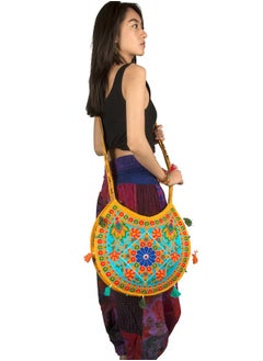Tribe Azure Fair Trade Floral Colorful Shoulder Bag Crossbody Hobo Satchel Hippie Boho Fashion Women Functional Stylish Everyday (Yellow Floral)  - Image 4