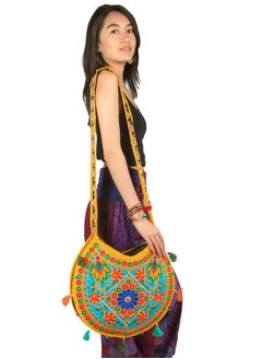 Tribe Azure Fair Trade Floral Colorful Shoulder Bag Crossbody Hobo Satchel Hippie Boho Fashion Women Functional Stylish Everyday (Yellow Floral)  - Image 3